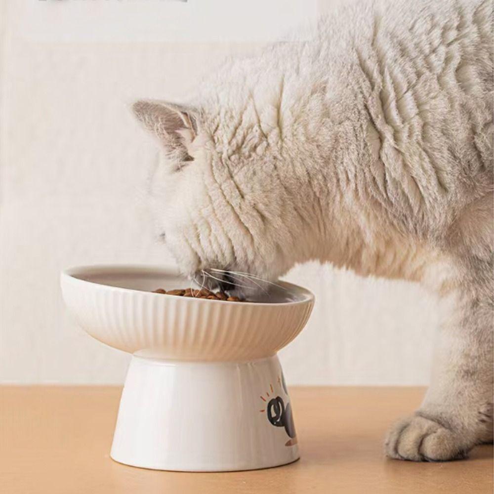 Cartoon Ceramic Cat Bowl Cute Dog Food Feeding Basin Pet High Foot Bowl Water Container