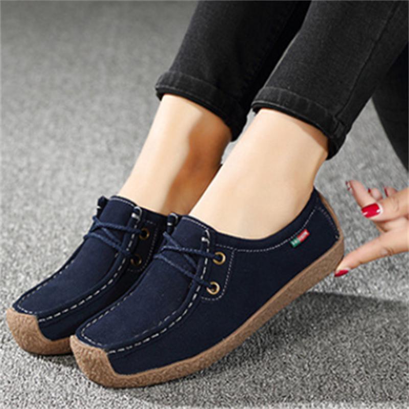

New Autumn Casual Women Shoes Loafers Lace Up Suede Leather Flats Slip-On Mom Shoe Mujer Zapatos Chaussure Femme Size 35-42 35(22.5cm) червоний