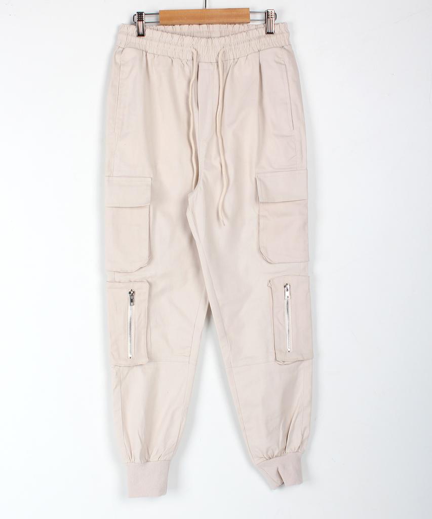 Jikeulib Elastic Waist Flap-To-Pocket Stretch Jogger Pants