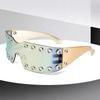 Non-polarized Rimless Rhinestone Sunglasses Women  Diamond Punk Shield Wrap Sun Glasses Vintage One-Piece Shades Frameless Goggle