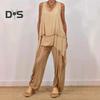Two Piece Outfits for Women Casual Sleeveless Irregular Top Wide Leg Pants Set Loose Lounge Suit for Summer
