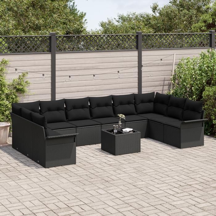 VidaXL Ensemble de Canapés de Jardin de 11 Pièces avec Coussins Beige en Rotin 3345553