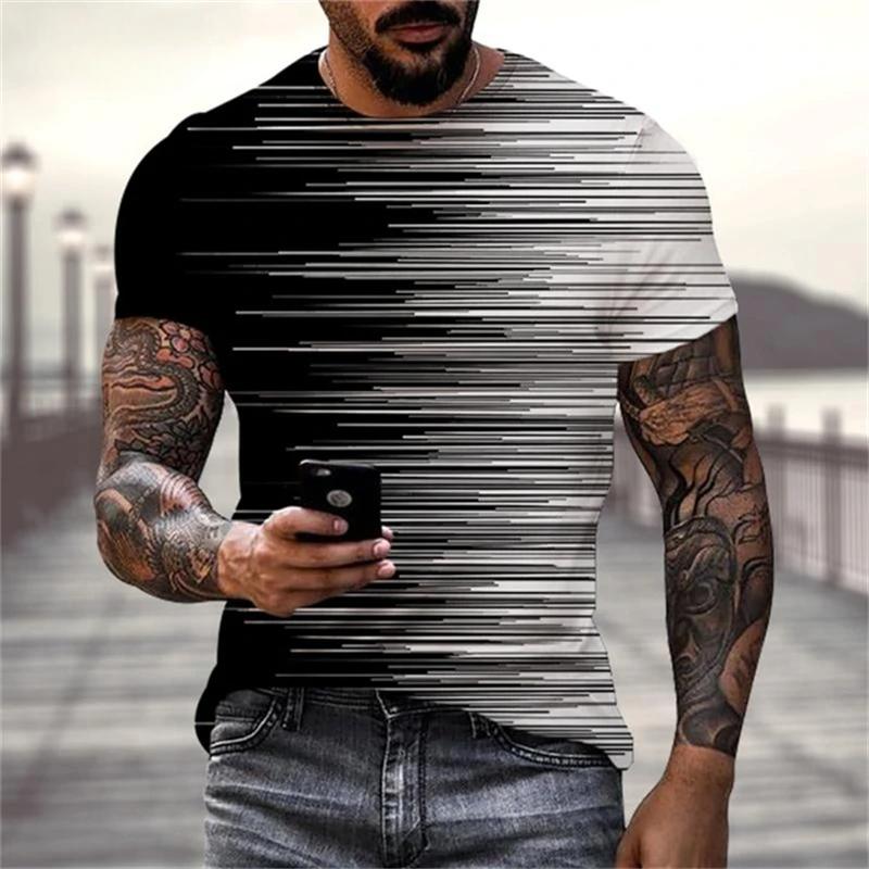 Hot Sale Black White Stripes 3D Graphic T Shirts Men Summer Y2k Tshirt Clothing Mens Fashion Harajuku Breathable O Neck Top Tees