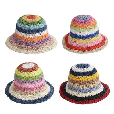 Bunter regenbogenfarbener gestreifter Fischerhut Exquisiter Becherhut Sommer Sonnenschutz Eimerhut für Strand Reisen Urlaub