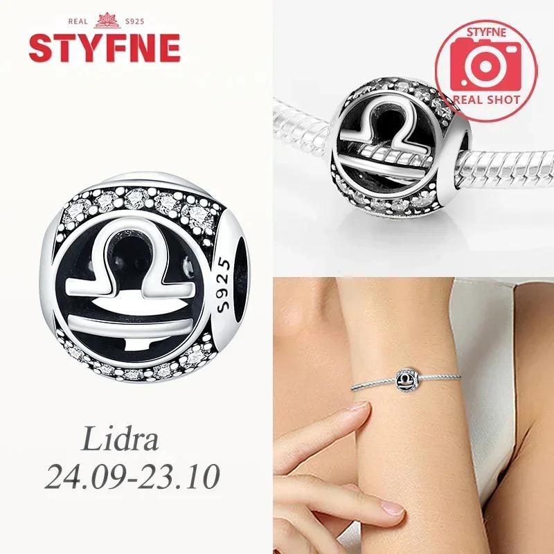

Authentic copper White Twelve Zodiac Signs Simple Pisces Scorpio Bead Charms Compatible With Bracelets Women Diy Birthday Fine Gift Accessory