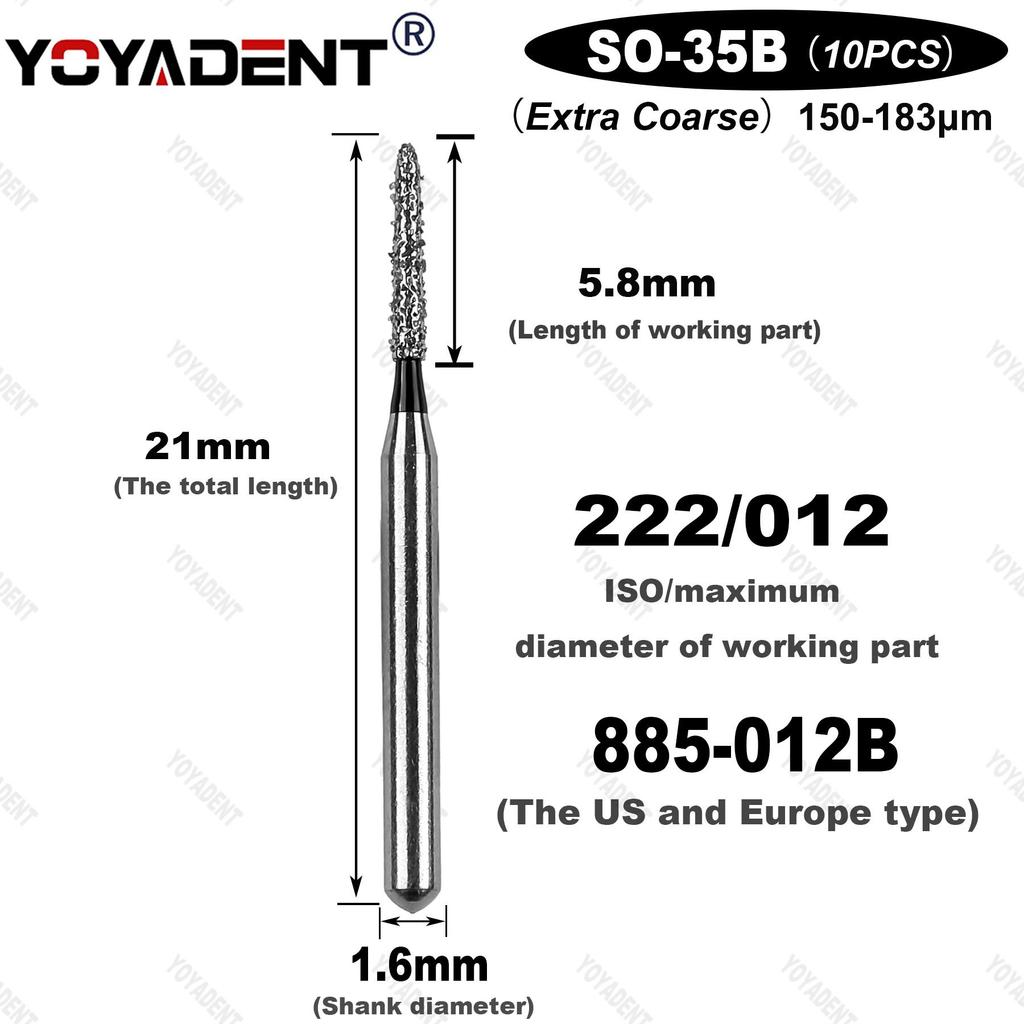10Pcs/Pack Dental Diamond Burs SO Type Extra Coarse/Coarse/Standard Dentistry Drills For High Speed Handpiece Dia.1.6mm