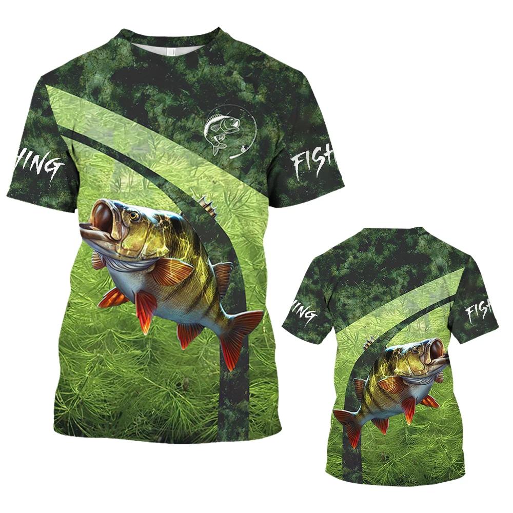 Bass Fishing Pattern 3D Print Men's Fashion Comfy Breathable T-Shirt, New Casual Round Neck Short Sleeve Tee For Spring Summer Men's Clothing