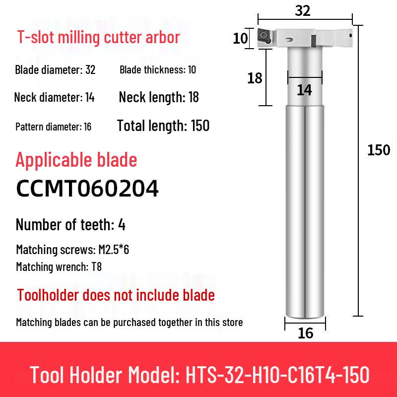 CNC T-Slot Milling Cutter with HTS Three-Sided Blade, Shank Thickness: 6, 8, 10, 12 Mm