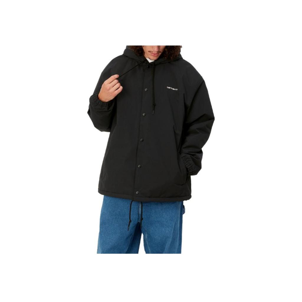 Carhartt WIP FW23 Tour Series Coach Jacket Solid Color Letter Drawstring Hooded Coach Jacket Men Jacket Black I032247-0D2-XX