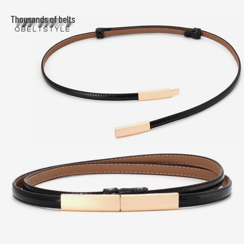 Women's Adjustable Genuine Leather Fashion Belt with Hook - Versatile Patent Leather Waistband, Simple Cowhide Style