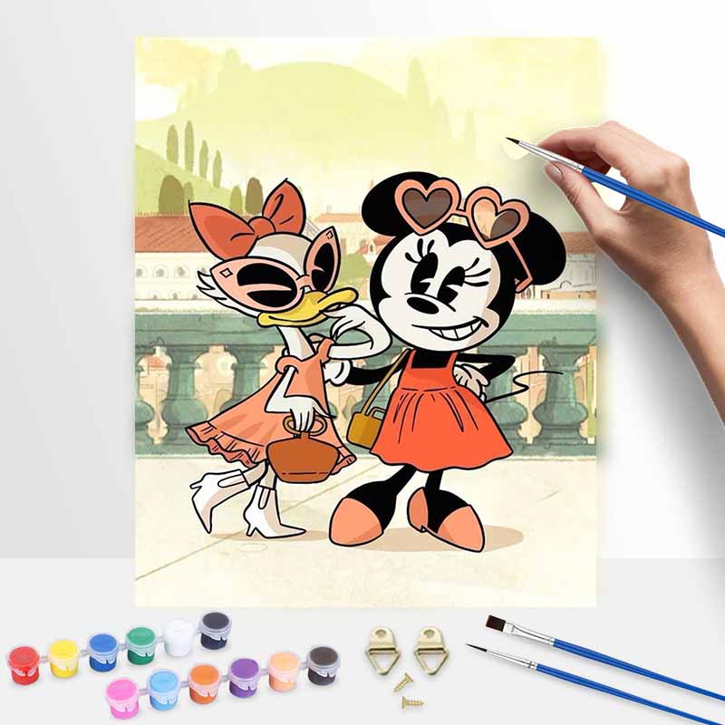 Disney digital oil painting Minnie Mouse and Daisy Duck art handmade diy gift home decoration 20x30cm