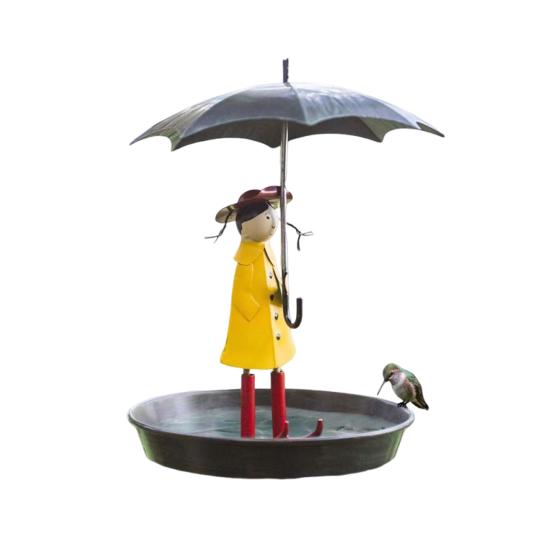 Umbrella Girl Bird Feeder Outdoor Decorative Hummingbird Feeder And Bird Bath Hanging Metal Platform Seeds Tray for Courtyard Balcony Garden 1pc