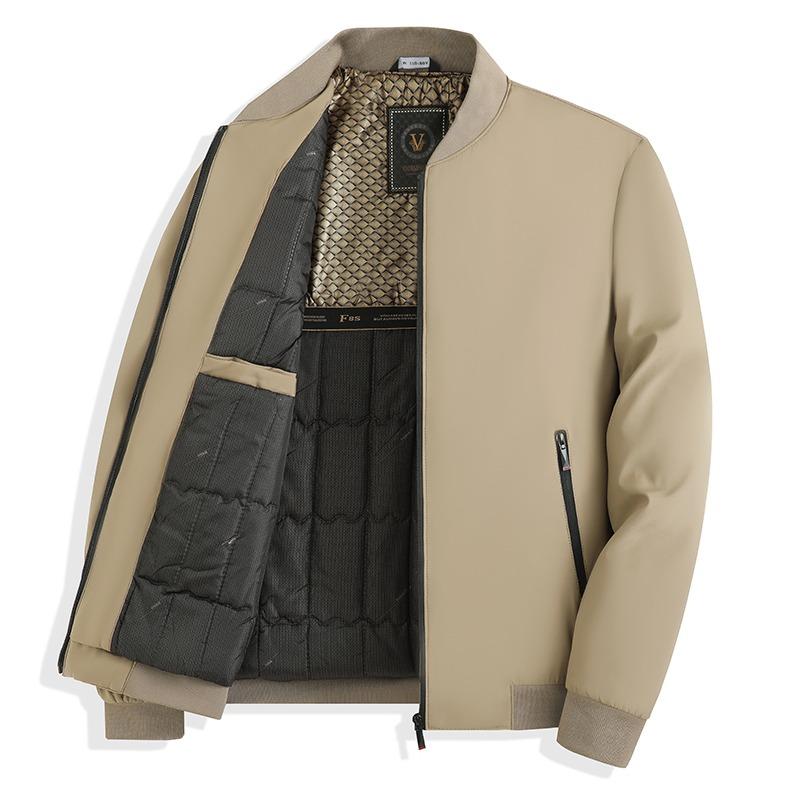 

Zipper Men s Autumn and Winter Solid Color Pocket Round Neck Long Sleeve Cardigan Fashion Casual Jacket Top L хакі