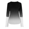 Top da donna a maniche lunghe con scollo rotondo e bottoni, autunnale, slim, con stampa a cambio graduale, cuciture a punto e pizzo.