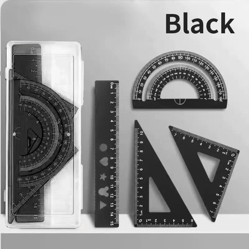 

Набор металлических чертежных инструментов из 4 предметов с коробкой для хранения, набор измерительных линеек для студентов, многофункциональный набор чёрный
