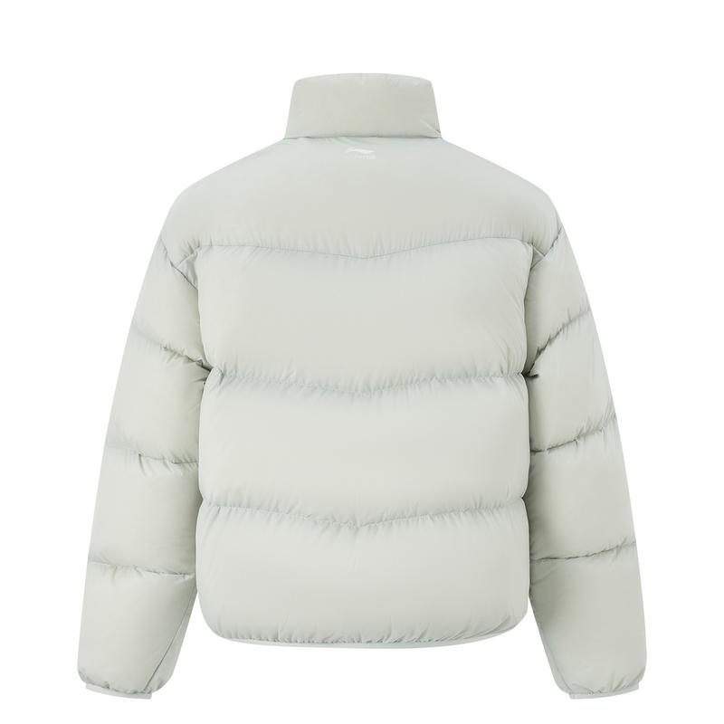 Li-Ning Sports Trend Series Letter Stand Collar Zipper Long Sleeve Down Jacket Women Outerwear Water-Droplet-Gray AYMU152-1