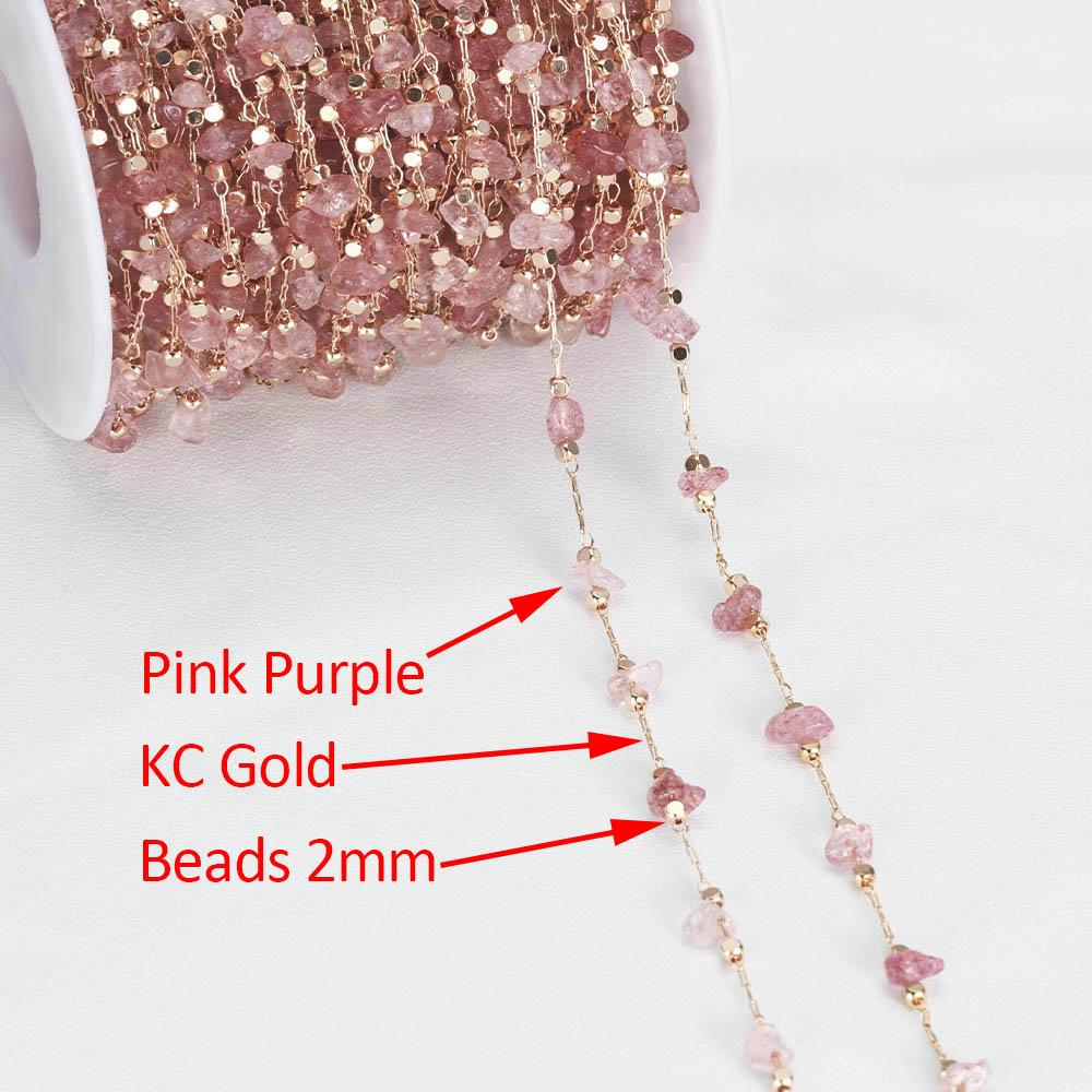 1meter Stone Chain Light Pink Gold Color Real Stone Irregular Beads Crystal Chains for Necklace Bracelet Jewelry Making DIY