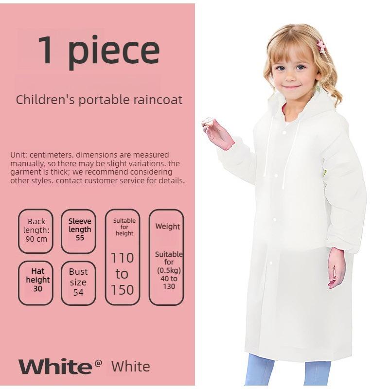 Kids EVA Reusable Raincoat Waterproof Transparent Hooded Poncho Lightweight Thickened Rainwear Unisex for School Hiking Camping One size