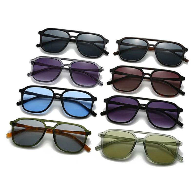  Retro Double Bridges Men Square Sunglasses Fashion Green Leopard Women Trending Gradient Sun Glasses