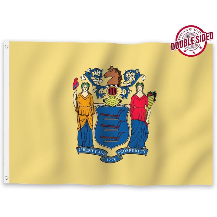 YongFoto New Jersey State Flag 6x10ft Double Sided NJ Flags Banner for Outdoor Celebrations Home Garden Porch Party Decoration Flags with 2 Sturdy