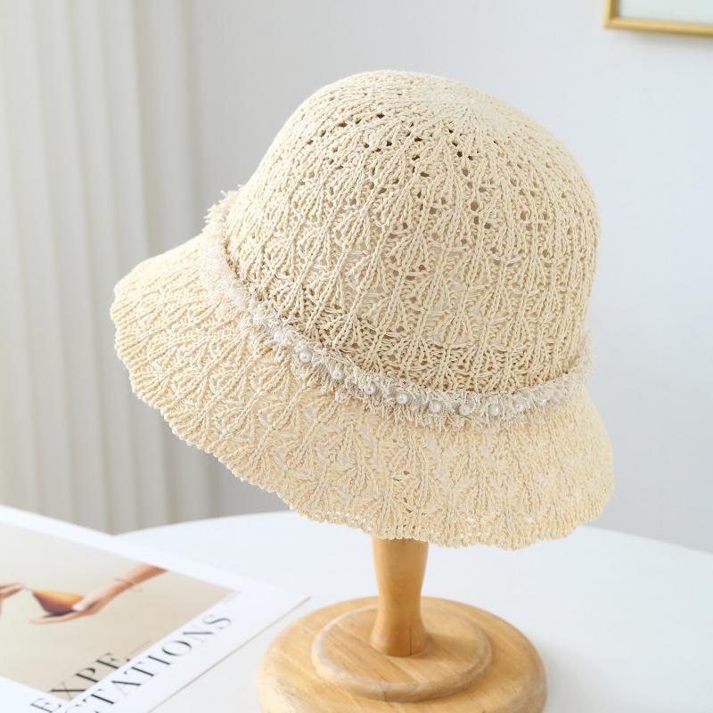 Bucket Hat Knitted Fisherman Hat with-style Ribbon, Windproof and Versatile Spring, Summer, and Autumn,