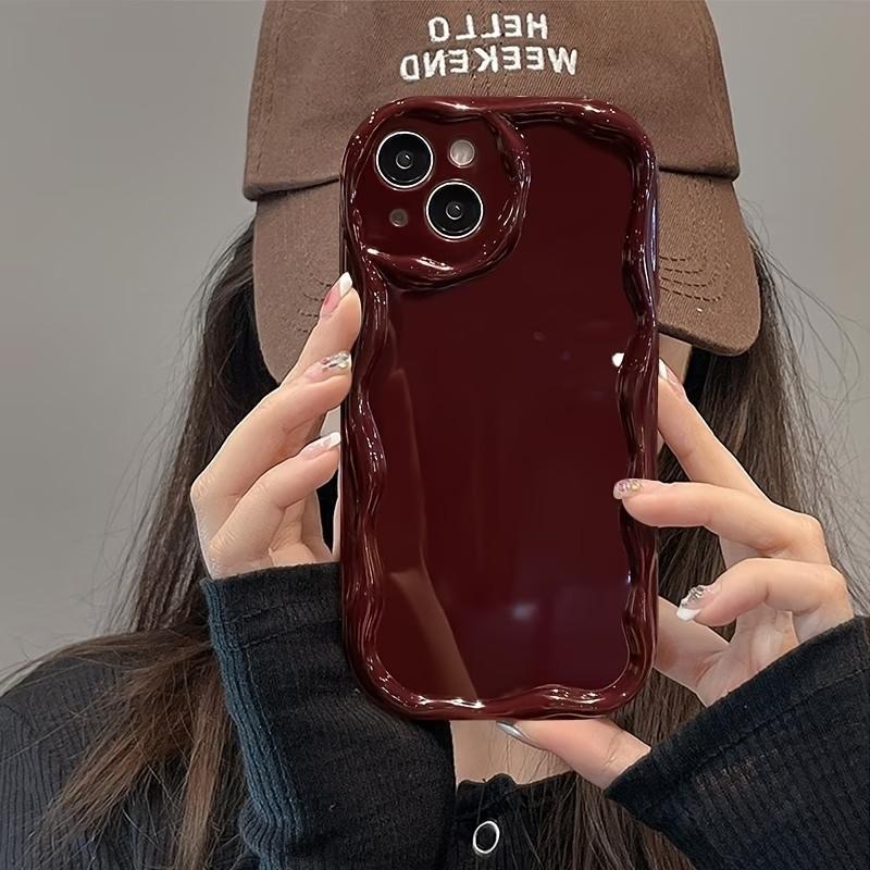 Retro Wine Red Wavy Phone Case For iPhone 17 16 15 14 13 12 11 Pro Max Plus 17e 16e Woman Girl Soft Shockproof Bumper Back Cover