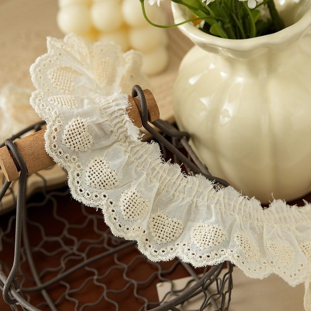 DIY 5cm Wide Ruffle Trim Heart Embroidered Cotton Wrinkle Lace Skirt Edge Handmade Pleated Fabric Ribbons Clothing Decorative