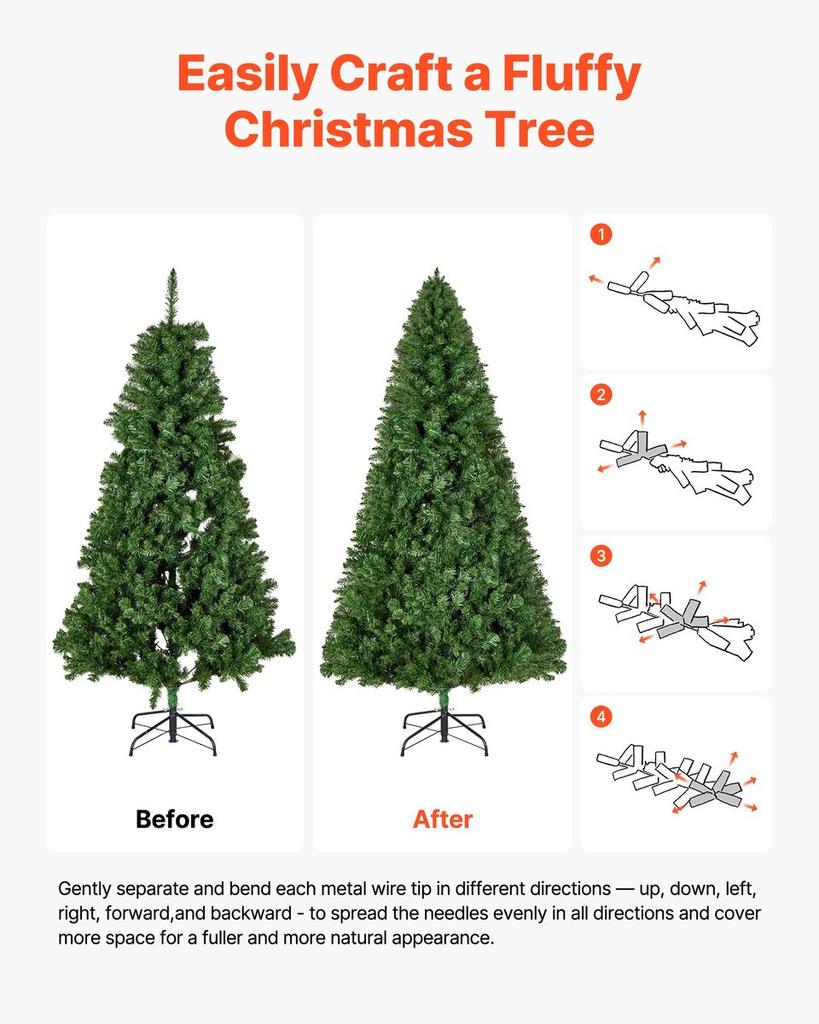 Christmas Tree, 1.8m Artificial Xmas Tree, Full Holiday Decor Trees with 1250 Branch Tips & Sturdy Metal Base for Home Party Office Decoration