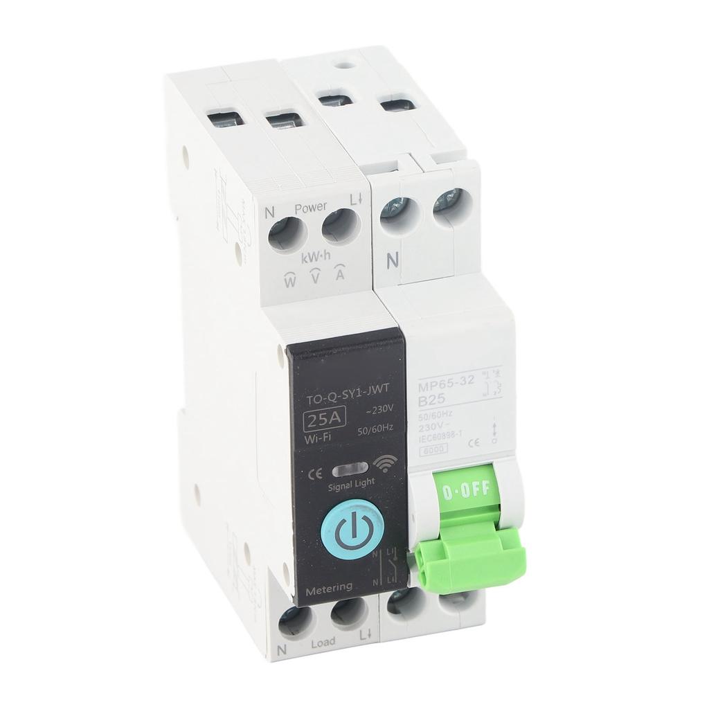 Smart WiFi Circuit Breaker with Metering Remote Control Timer Home Breaker 1P+N 25A 230VAC