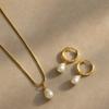 Waterproof Pearl Necklace Set Imitation Pearl Two Piece Jewelry Set  For Women