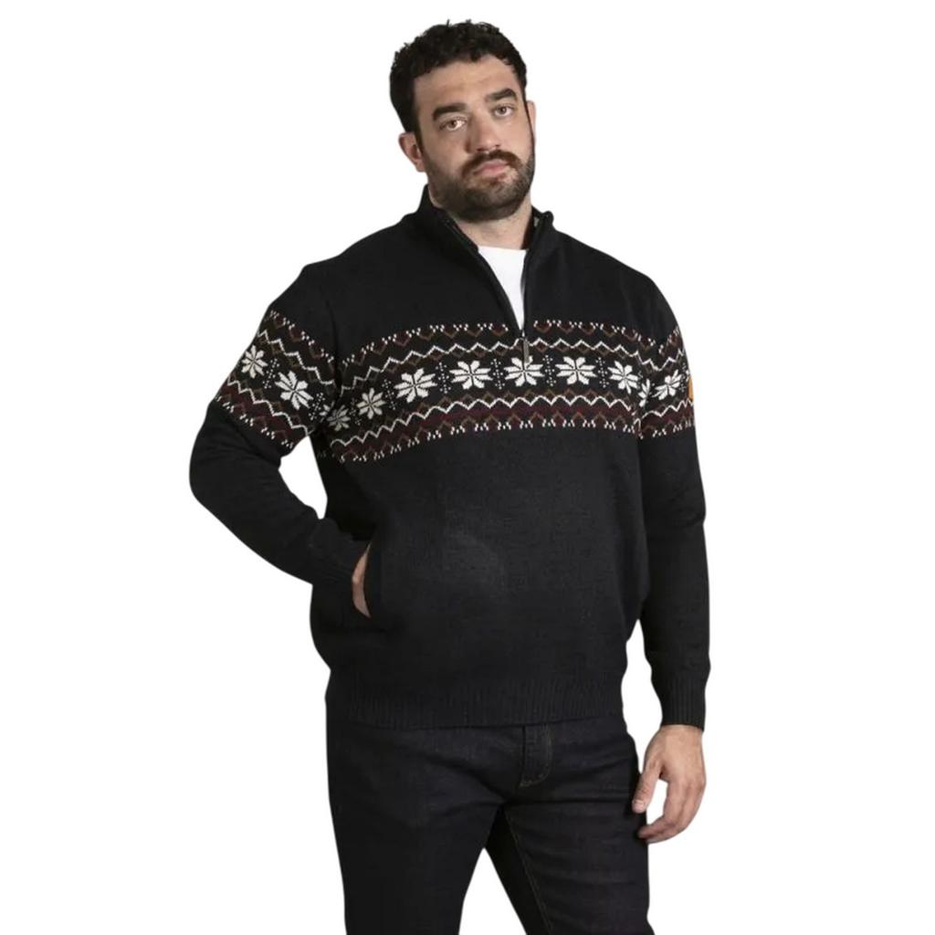 Duke Mens D555 Edinson Fair Isle Quarter Zip Kingsize Sweatshirt