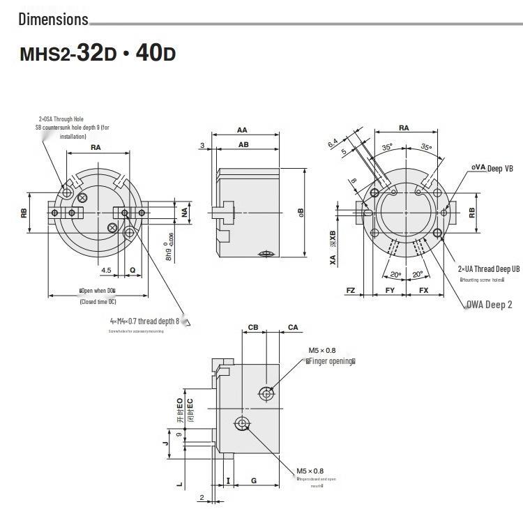SMC Pneumatic Gripper Fingers: Two-Jaw, Three-Jaw, Four-Jaw MHS2/3/4-16D/25D/40D/50/63D
