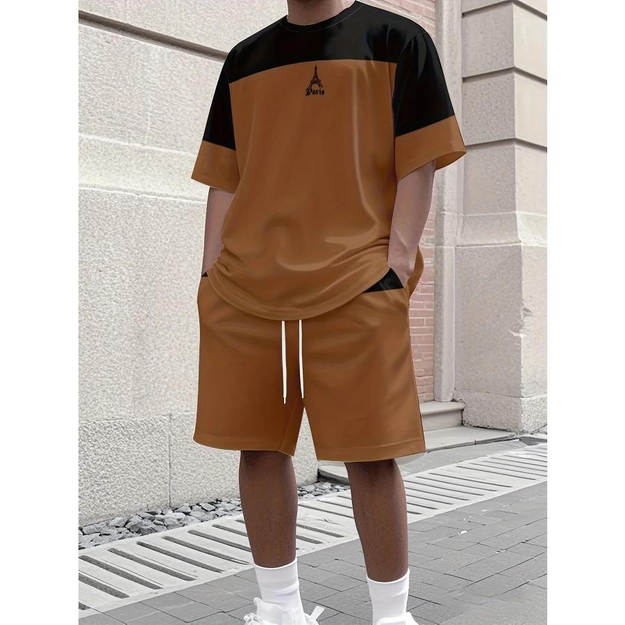 Men's Athletic Set Two-Piece Set Crew Neck Short Sleeve Top & Shorts Men's Running Outfit Plus Size T-Shirt Men's Summer T-Shirt