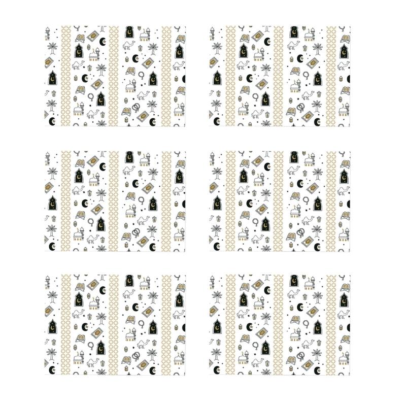 652F 6Pcs Eid Mubarak Wrapping Sheet 70x50cm Large Gift Wrapping Sheets for Islamic Festival Celebration and Art Craft