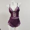 Purple Lace Front-Tie Camisole Pajamas with Chest Pads - Spring/Autumn 2025