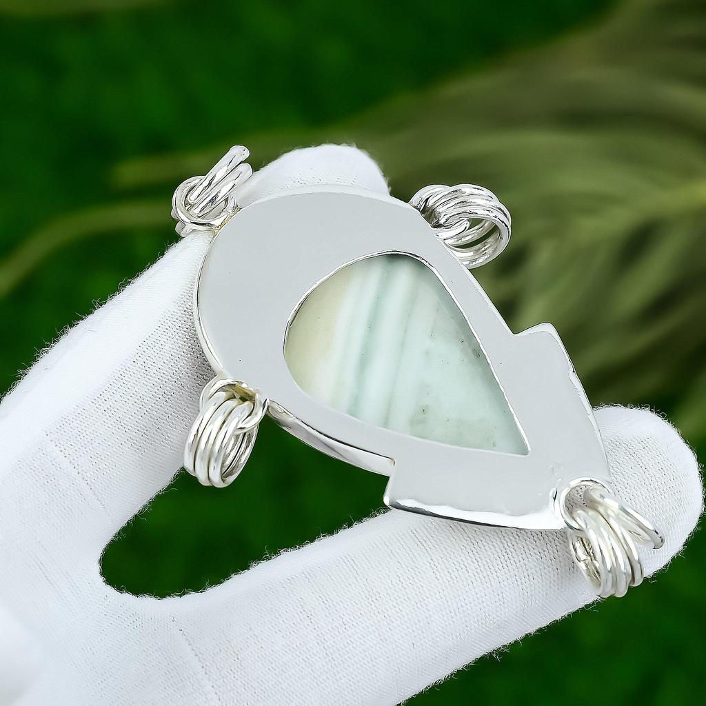 Sterling Silver Pear Blue Rhodochrosite Gemstone Anniversary Art Deco Pendant