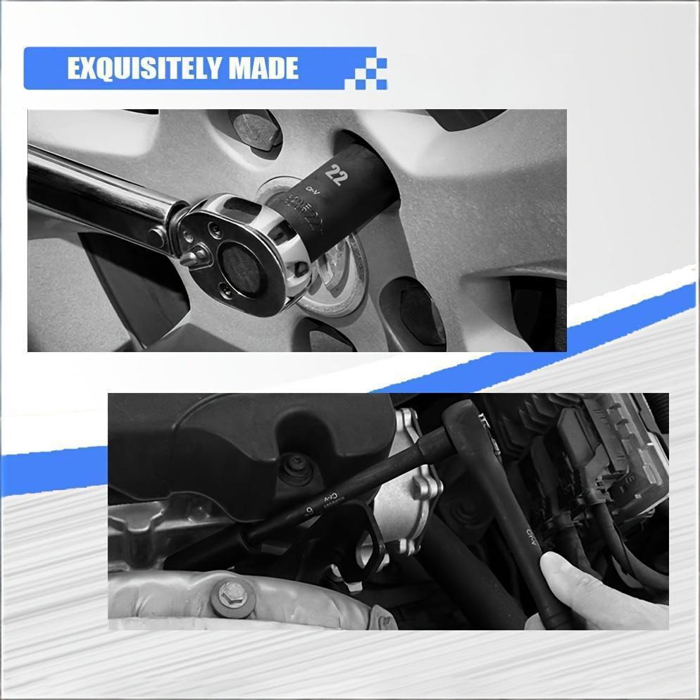 50-Piece 3/8" Drive Socket Set SAE & Metric - Chrome Vanadium Steel Impact Sockets with Extension Bar & Ratchet Wrench