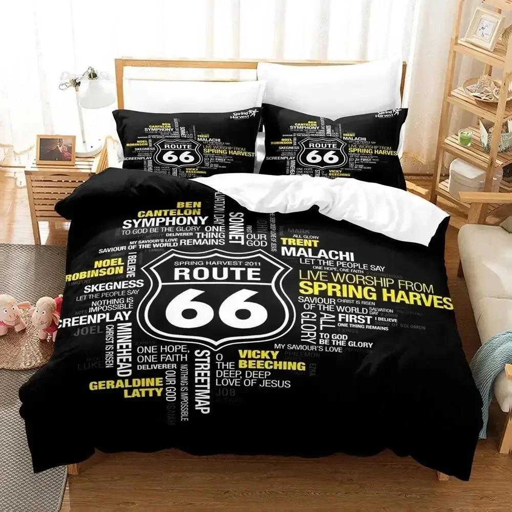 Route 66 Bedding Set Duvet Cover Sheet Printed Bed Set Pillowcase Bed Full Queen King Size Comforter Bedroom