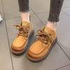 Flat Shoes Women's Leather Motorcycles Boots Round Toe Stitched Lace Up Thick Sole Women's Low Heel Shoes