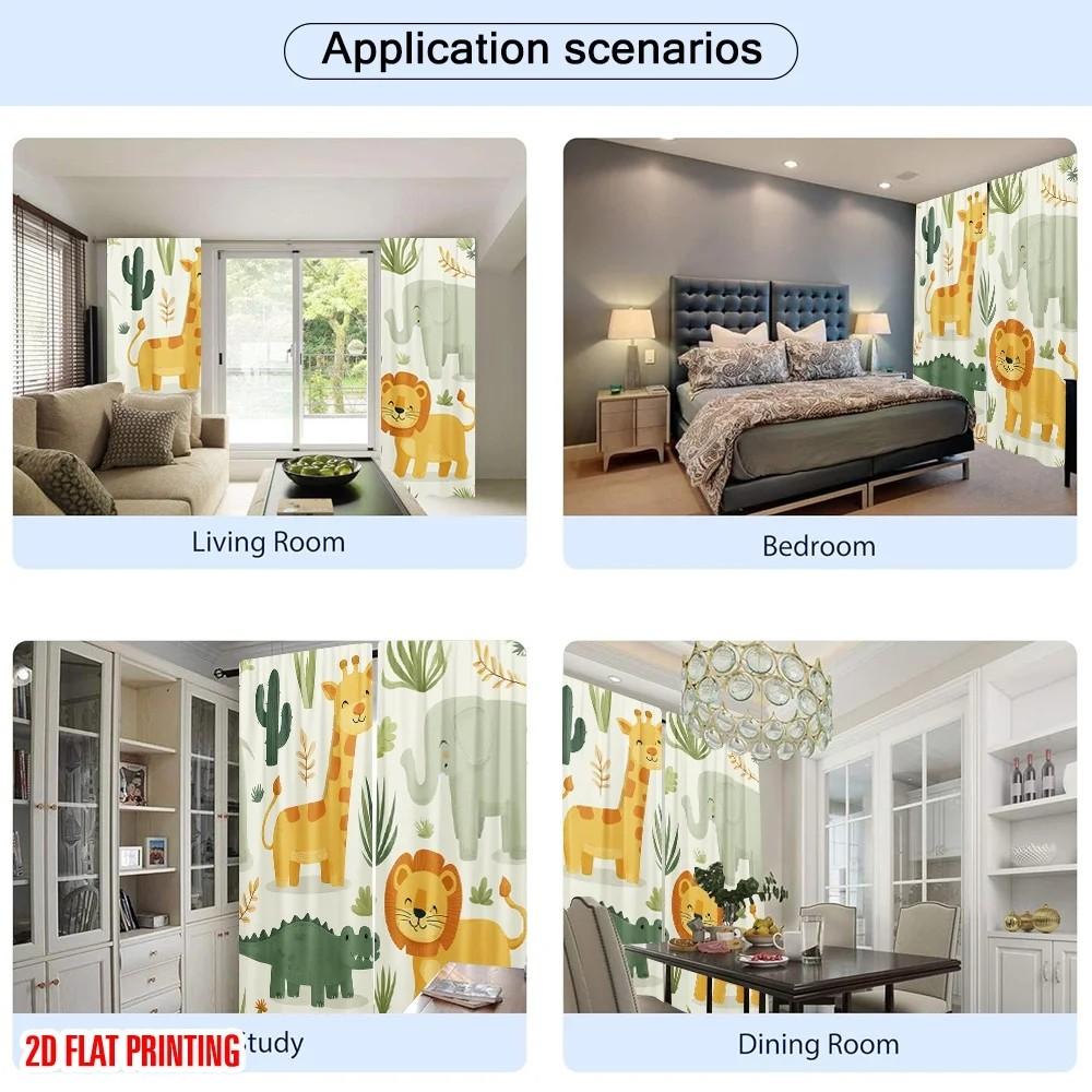 JIT 2pcs Animal Printed Curtain   Cartoon Design Room Darkening   Polyester   Kids Room Decor   Rod Pocket   Nursery Windows Decorati