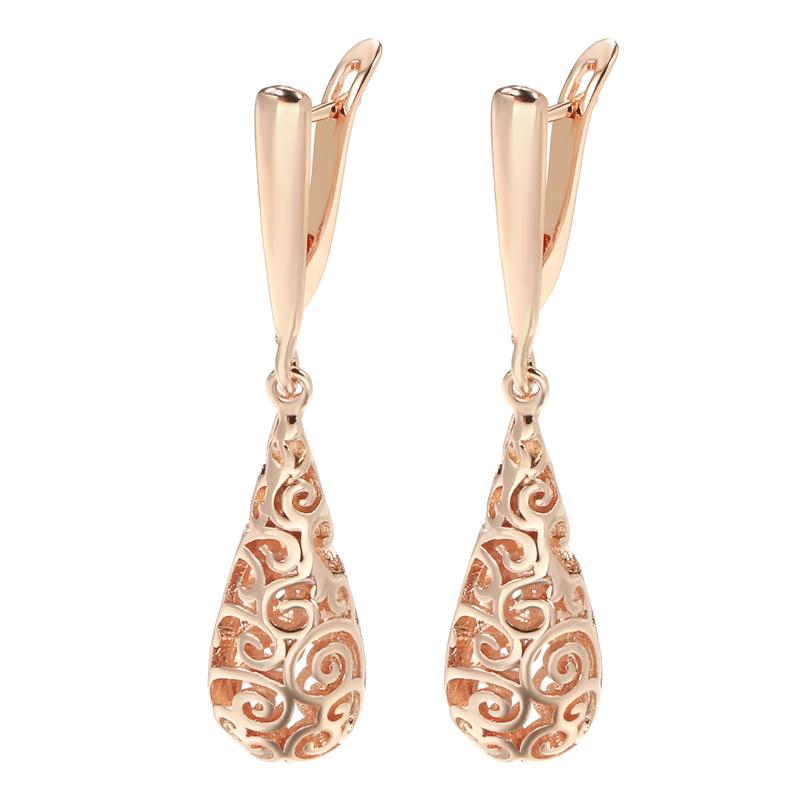 New Ethnic Bridal Long Dangle Earrings Rose Gold Color Wedding Jewelry Unusual Hollow Flower Daily Earrings For Women