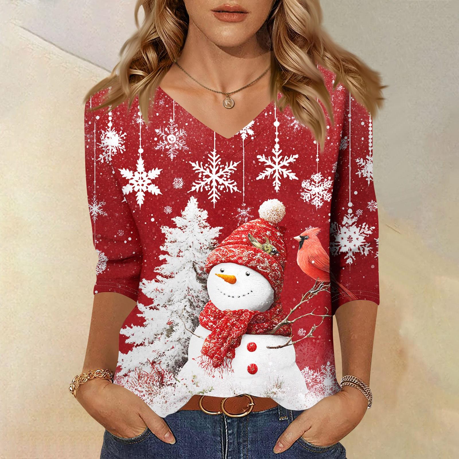 

Рубашки с рукавом 3/4 для женщин с принтом, Рождественские футболки, Блузки, Повседневные, Большого размера, Базовые топы, Пуловер XL серебряный