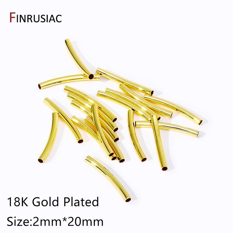 14/18k Gold Plated Brass Smooth Long Curve Tube Spacer Beads,20/30mm Tube Beads Connectors For DIY Jewelry Making Accessories