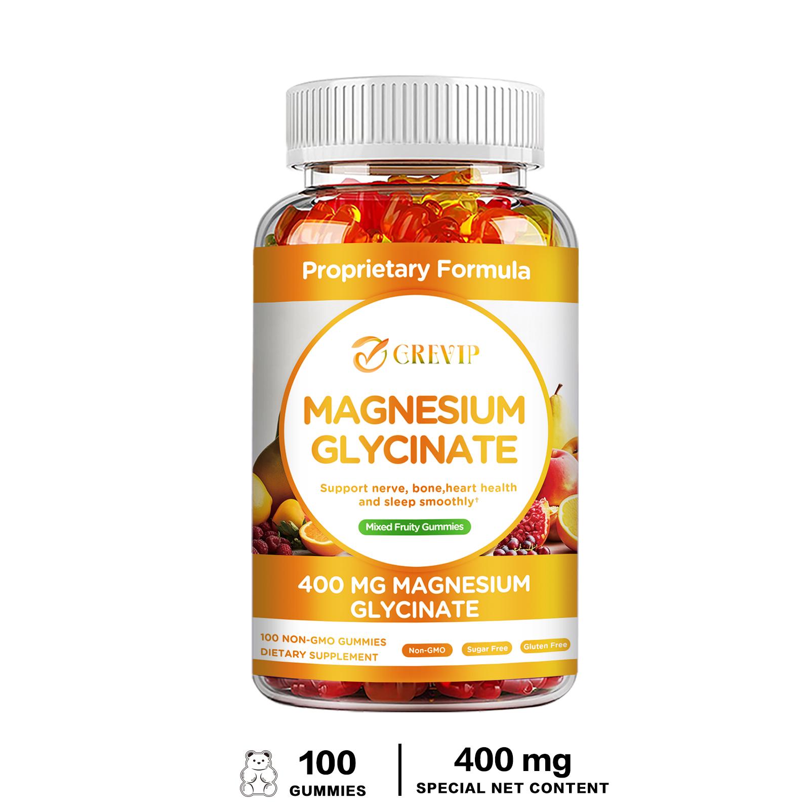 Magnesium glycine gummies, magnesium supplement, 400 mg per serving, joint support, suitable for both men and women. 100*1