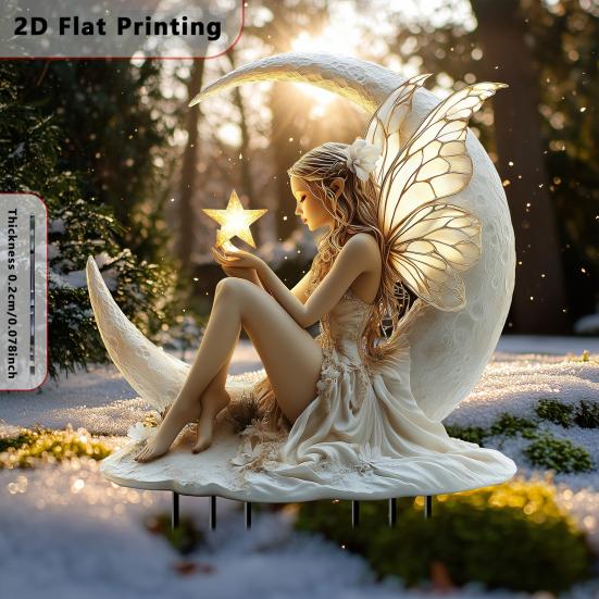 Acrylic Moon Fairy Garden Stake Decoration Weather-proof Outdoor Yard Lawn Patio Pathway Waning Moon Elf Stake Stick Ornament