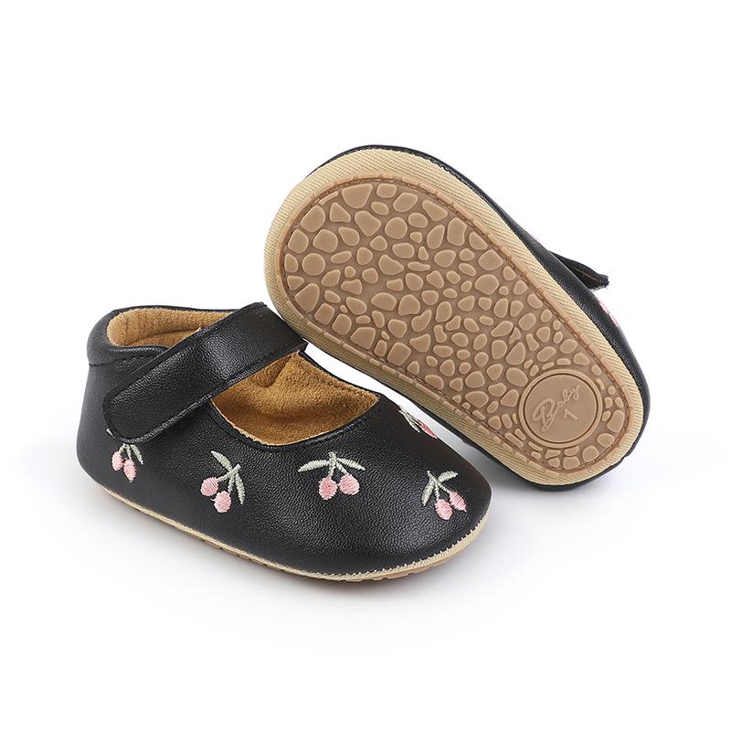0-12 Months Cherry Embroidery Non-Slip Baby Walker Shoes with Soft Sole