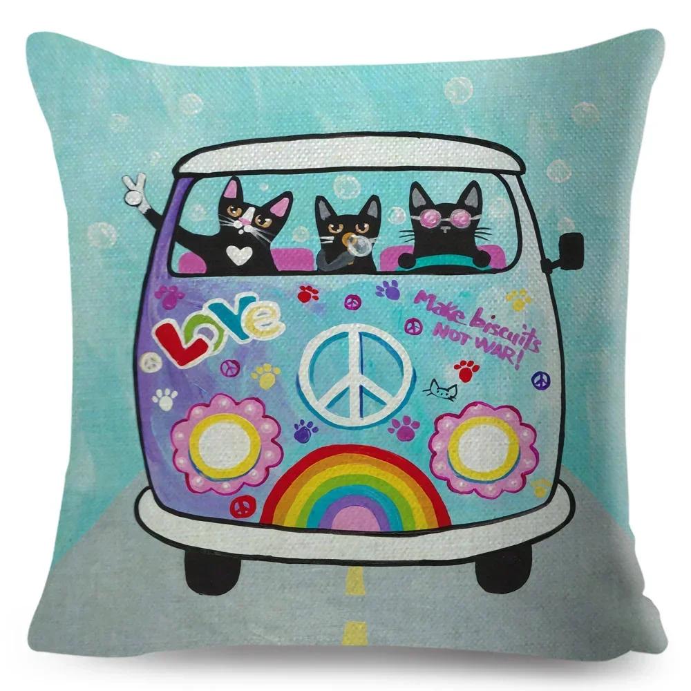 Cartoon Driving Car Cat Cushion Cover Decor Cute Pet Animal Pillowcase Polyester Pillow Case for Sofa Home Children Room