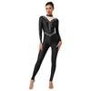 Womens Sparkle Rhinestone Dance Gymnastics Leotard Mock Neck Long Sleeve Long Pants Jumpsuit