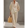 European and American Vintage Heavy Industry Floral Print Two-piece Set: Stand-collar Polo Shirt + Wide-leg Pants Loose Casual Vacation Set