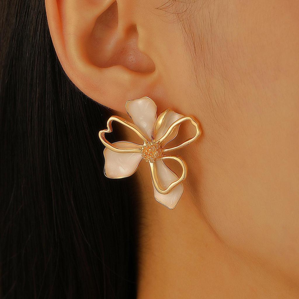 Retro Sweet Fashion Double Layered Flower Petal Earrings For Women